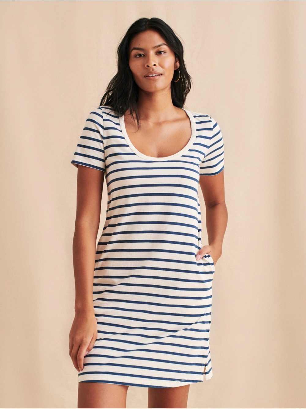 Faherty Merritt T-Shirt Dress Medium Amagansett Stripe Blue White Organic Cotton